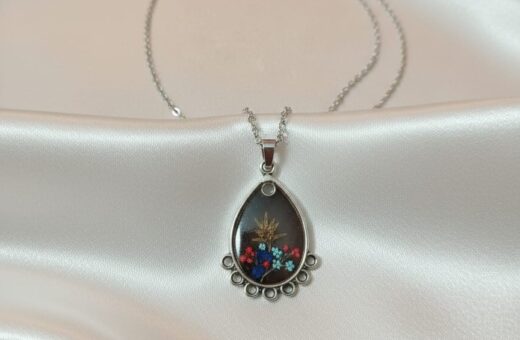 Elegant Queen Breath Flower Resin Water Drop Pendant – Silver Anti Tarnish